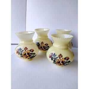 4 Vtg Transfer Flowers Glass Lamp Shade Yellow Roses Chimney Hurricane Electric